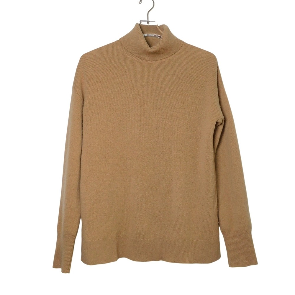 Halogen 100% Cashmere Turtleneck Sweater Womens Medium Camel Tan Knit Pullover